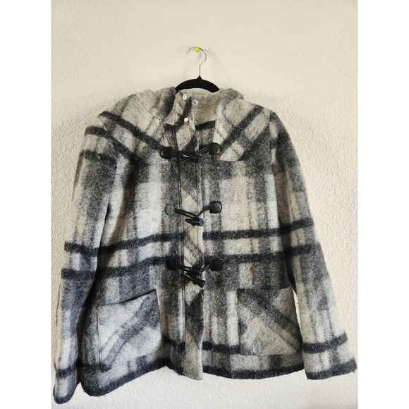 Michael by Michael Kors Paid Wool Blend Hooded Toggle Closure Coat 14 - Picture 1 of 9